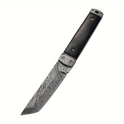 1pc Damascus Pattern Outdoor Straight Knife For Cutting And Paring