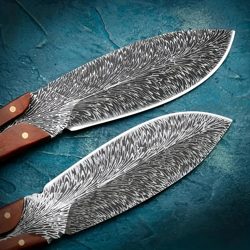 Damascus Pattern Forged Meat Knife, High Hardness Fruit Knife Pocket Knife, Suitable For Outdoor Camping Hunting