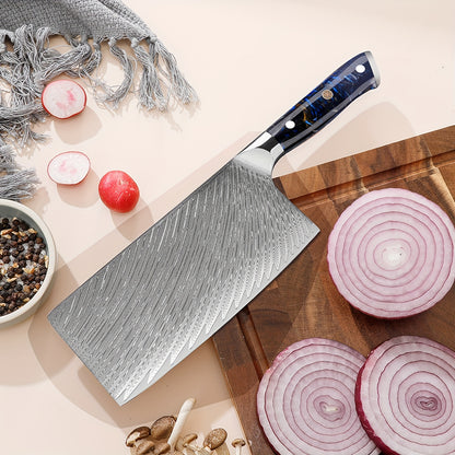 Chinese Chef Knife - 7 inches Japanese VG10 Steel Core Forged Damascus BladeVegetable Cleaver Knife, Resin Handle, Heavy Duty Blade for Home Kitchen and Restaurant